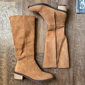 Tan Suede Knee-High Boots